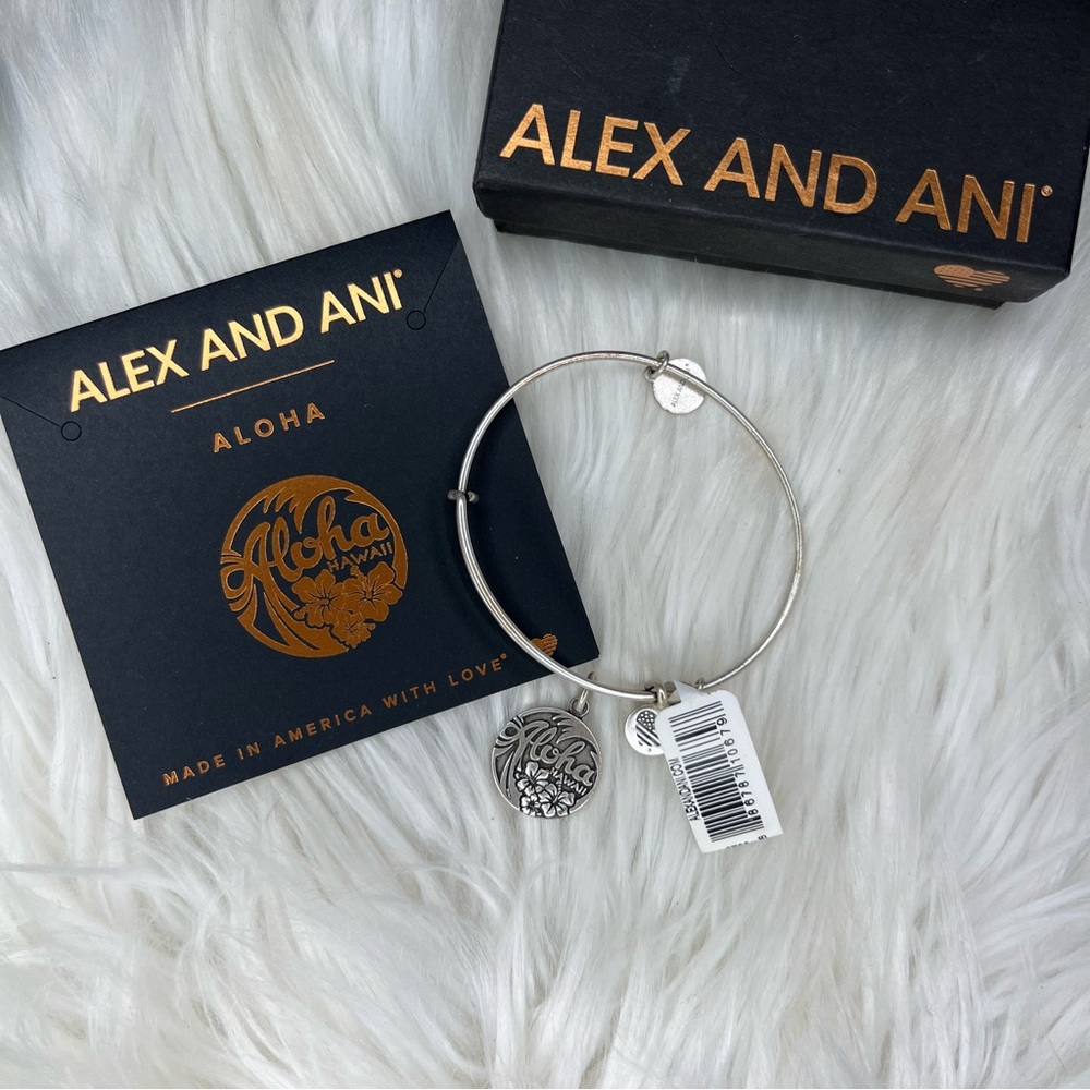 Alex and Ani Rafaelian Silver Aloha Hawaii Charm Bangle Bracelet - Picture 1 of 4